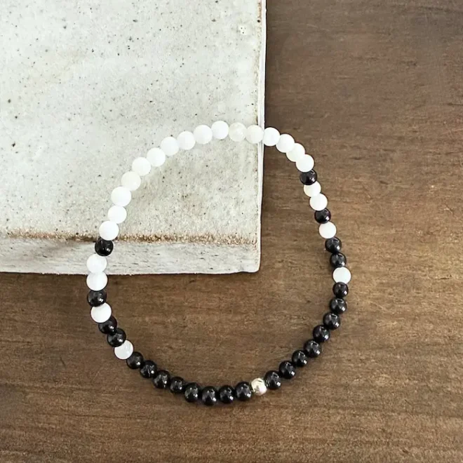 Armband weißer Mondstein und Turmalin